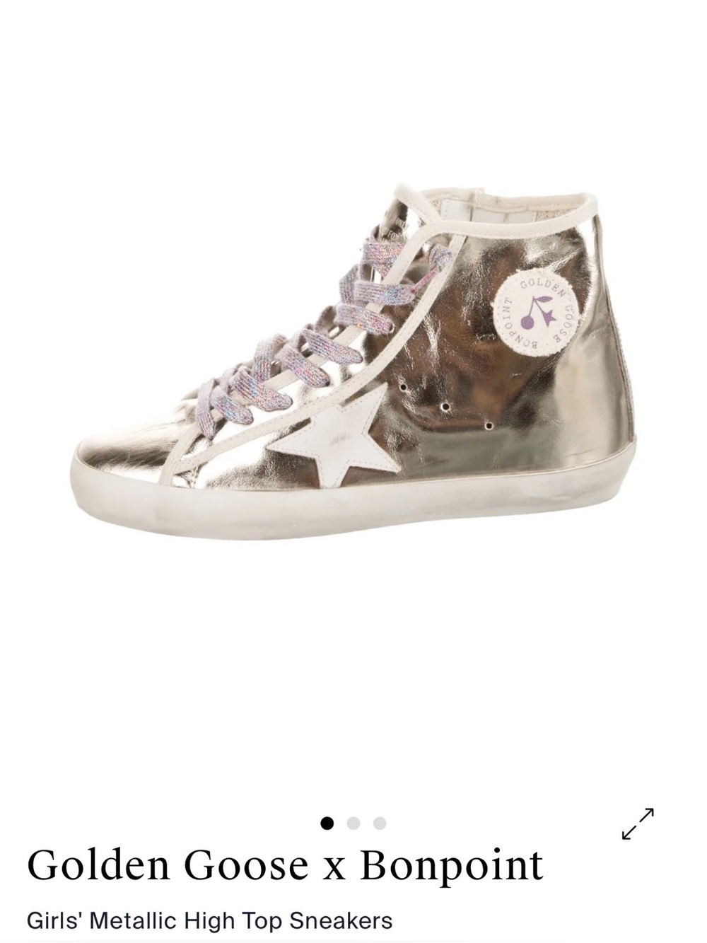 NWT Girl’s Golden Goose  X Bonpoint Metallic High-Top Sneakers Size 6 EU 37
